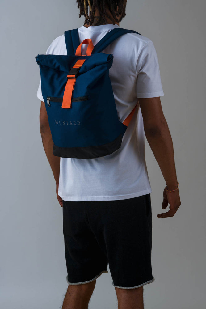 Mens Roll Top Backpack in Navy